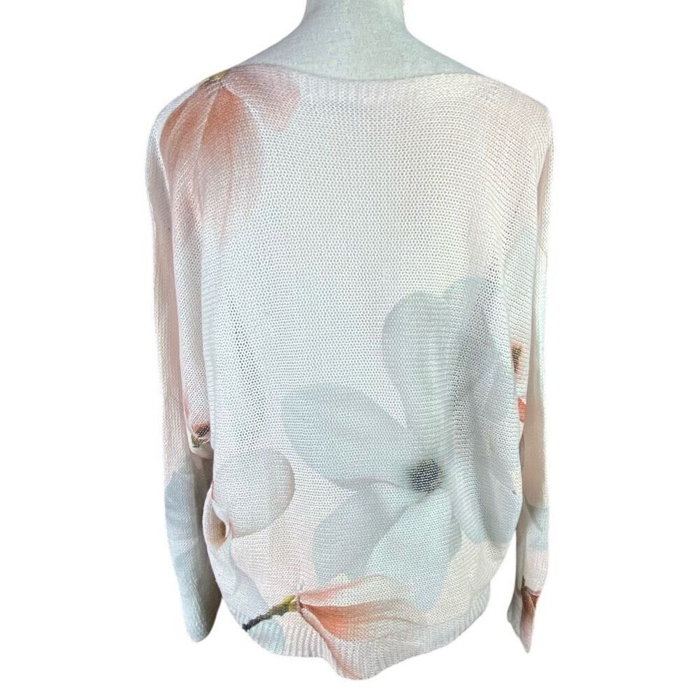 Anna Melani Womens White Floral Print Lightweight Sweater Size Medium